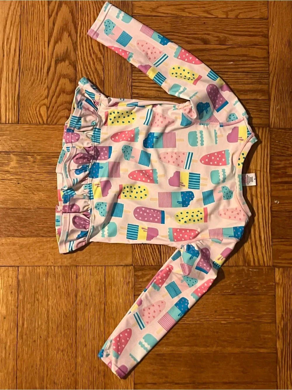 Ruffle Butts Pink Multi Popsicle Print Ruffle Hem Swim Top